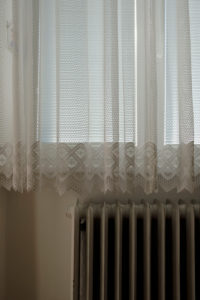 Europe, Czech Republic, Olomouc, Olmütz, apartment, indoors, detail, window, curtain, heater Europe, Czech Republic, Olomouc, Olmütz, apartment, indoors, detail, window, curtain, heater